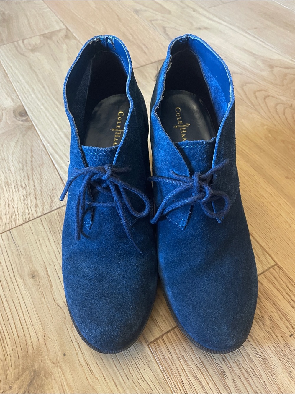 Cole Haan Blue Suede Lace-Up Ankle Boots